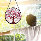 Pink Heart Tree Stained Glass Window Hanging Suncatcher Gifts Decor 9.8" - Image 3