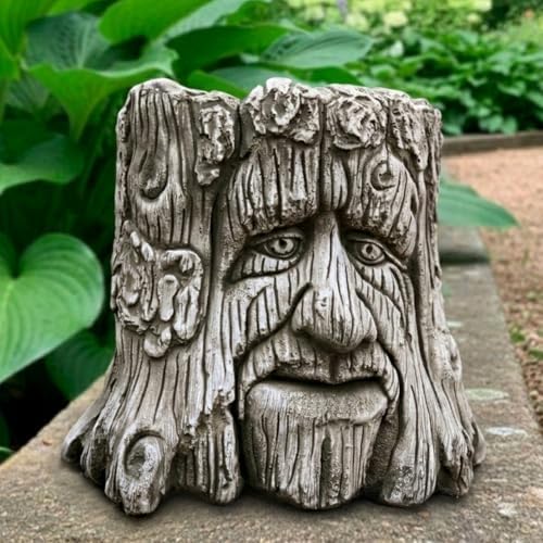 OLOMA Tree Stump Face Concrete Garden Statue Outdoor Sculpture for Patio Yard Lawn Decor Rustic Woodland Planter Style Ornament Fantasy Forest Garden Decoration Gift by OLOMA