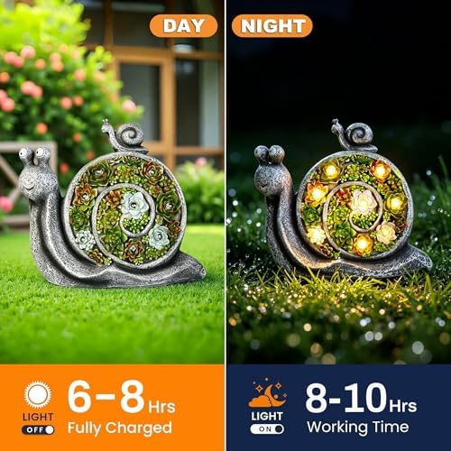 Solar Garden Snail Statue, Lawn Decor for Patio Balcony Yard - Image 2