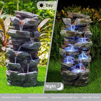 23.6'' Outdoor Waterfall Fountain with LED Lights for Garden, Patio & Lawn Decor - Cascading Tiered Stone Design Resin Water Feature - Image 4