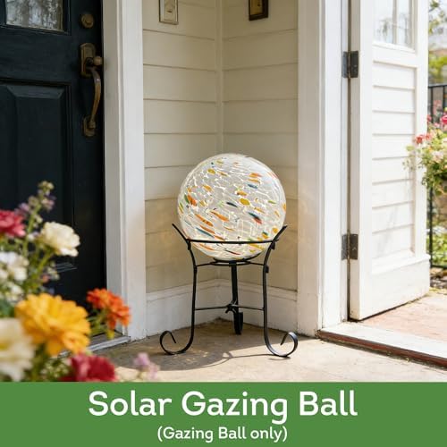 Lily's Home Gazing Ball - 7.68" Glass Globe with Solar Powered Lights - Outdoor Solar Lights for Yard & Patio - Garden Decor - Automatic On/Off Photosensitive Switch - White - Image 6