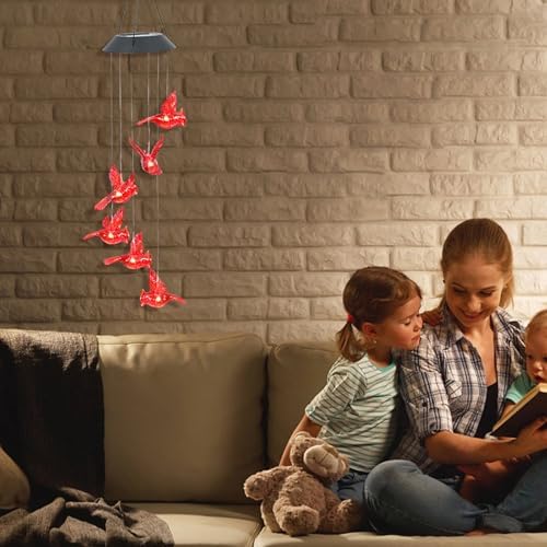 2pcs Solar Cardinal Bird Wind Chimes with LED Light Xmas Patio Decor - Image 4