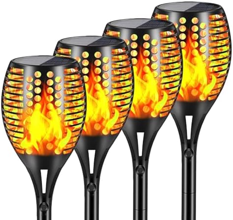 Solar Torch Lights 43" Waterproof Flickering Flames 96LED Solar Powered Landscape Decoration Lighting Auto On/Off Pathway Lights for Garden Patio Yard Christmas 4Pack by Aionarew