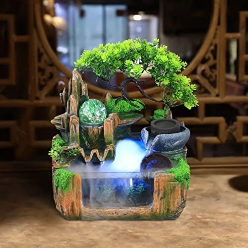 Tabletop Fountain Ornament, 110V Rockery Fountain, Small Rockery Water Fountain Indoor with LED Lamp Atomization Effect, Suitable for Living Room, Bedroom, Office Decoration (B) - Image 2