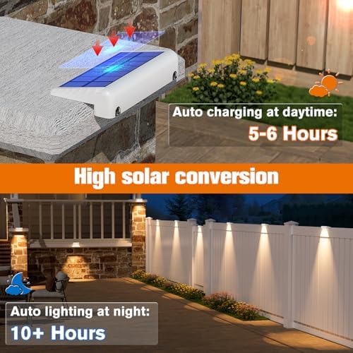 NIORSUN Solar Fence Lights Outdoor 8 Pack, IP65 Waterproof Large Size LED Solar Deck Lights with Lenses, Auto ON Off Warm White Step Lights for Outside, Patio, Fence, Yard and Railing Decor (White) - Image 3