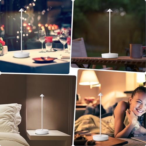 2Pack Rechargeable Cordless Table Lamp, Portable Powered LED Battery 6000mAh Metal USB Desk Lamp, 3 Levels Brightness Light for Restaurants Outdoor (2pack White) - Image 5