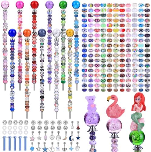 AIPRIDY DIY Crystal Beaded Fairy Wand Garden Stakes Kit, Colorful Decorative Wands with Assembly Guide, 12 or 10 Inch Threaded Rods,Outdoor Garden Decoration Set (238, Rainbow+Inner BubbleTop) by AIPRIDY