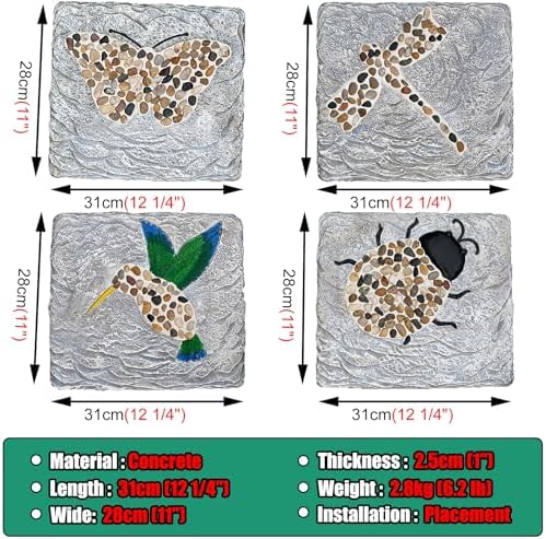 Stepping Garden Stone Square Step Gardening Stones with Pebble, Outdoor Walkway Stepping Lawn Stone Set Concrete Material, 31x21cm Tiles for Decorative Garden Path(Color:A Set) - Image 2
