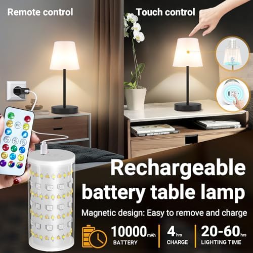 1 Pack Cordless Table Lamp Rechargeable, 10000 mAh Portable LED Battery Operated Lamp with Remote Control, 10 Colors Dimmable Touch Desk Light with Timer for Bedside Night Light Outdoor Patio Camping - Image 3