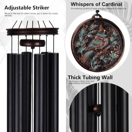 Vanquer Large Wind Chimes for Outside Deep Tone - 46'' Outdoor Clearance, Windchimes Outdoors, Memorial Wind Chimes, Sympathy Gift, Patio, Garden, Home Décor, Vintage Black (46" Cardinal) - Image 3