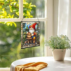 Gnome with Pottery Stained Glass Suncatcher – Square Hanging Window Panel for Home, Garden, Nursery, Halloween, Christmas, Memorial Day – Whimsical Glass Art Gift for Gnome Lovers pcknl0 - Image 3