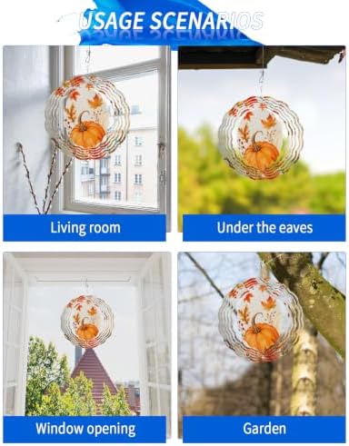 Fall Pumpkin Wind Spinner for Yard and Garden, Rustic Maple Leaf Autumn Thanksgiving Hanging Wind Spinner Outdoor 3D Kinetic Wind Sculpture Spinners Indoor Outdoor Patio Décor Ornaments Gift 10 Inch - Image 7