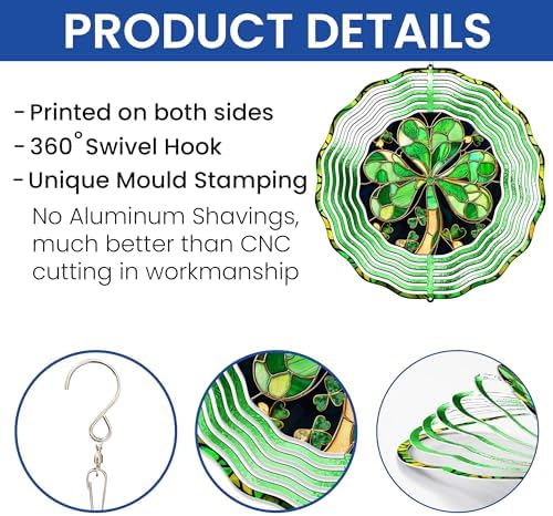 Shamrock Irish St. Patrick's Day Wind Spinner MLN3817WS, 12 inches - 3D Hanging Wind Spinners Outdoor, Yard, Garden Decor - Image 7