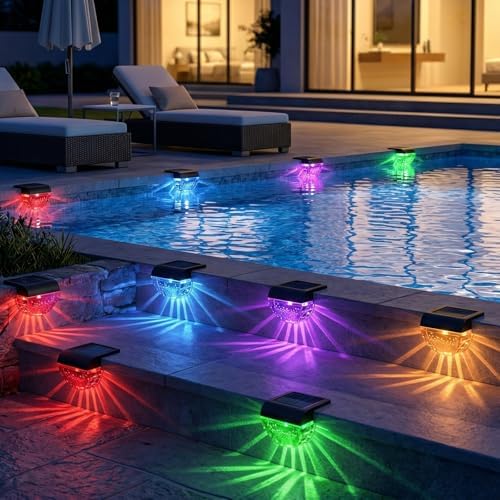 Melunar 16 Pack Solar Deck Lights Outdoor, Solar Step Lights Waterproof for Outside, Yard, Patio, Garden, Pool, Railing, Stairs, Fence (Color Changing) by Melunar