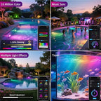 T-SUN Color Changing Pond Lights, 6 Lightheads with Bluetooth APP Control - Image 3