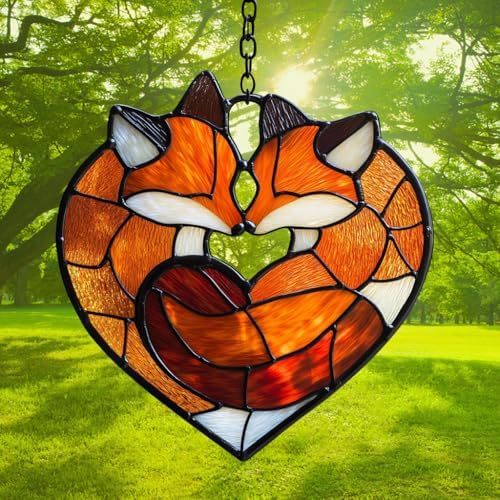 Cute Loving Couple Fox Acrylic Suncatcher - Image 3