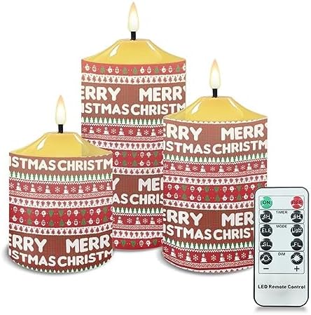 Cozeyat Flameless Candles with Remote Set of 3, Cute Snowflake Snowman Pattern Flickering Electric Candles for Christmas Decoration, Unscented Realistic Bullet Floating Flame Pillar Candles by Cozeyat