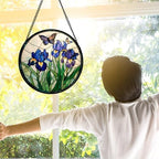 Purple Iris and Butterfly Stained Glass Window Hanging Suncatcher Gift 12" - Image 4