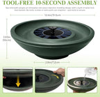 Solar Bird Bath with Fountain,12.4" Dark Green Birdbath for Outdoors,Tool-Free 10s Assembly,6 Spray Nozzles,Lightweight Plastic Water Feature for Garden Decor,Patio Gitf,Hummingbirds - Image 2