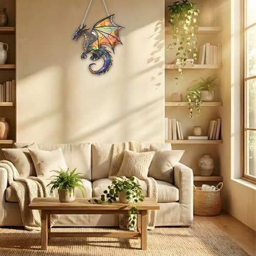 Fantasy Dragon Acrylic Suncatcher Size 12 inches, Boho Stained Glass Effect Window Hanging Ornament, Garden Decor, Gift for Mother's Day - Image 6
