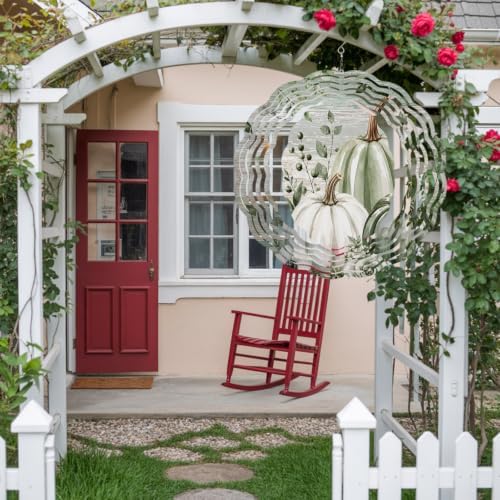 10 Inch Sage Green Pumpkins Fall Wind Spinner for Yard and Garden, Farmhouse Wooden Thanksgiving Hanging Ornaments Outdoor 3D Kinetic Wind Sculpture Spinners Indoor Outdoor Patio Décor Ornaments Gift - Image 4