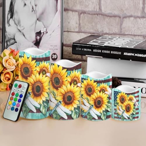 Sunflower Flameless Candles LED Pillar Candles Battery Operated Candles with Remote and Timers Color Changing Electric Fake Plastic Candles Living Room Home Table Decor Set of 4 - Image 4