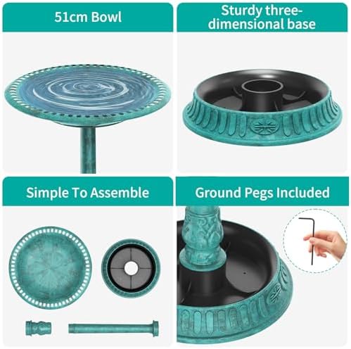 AISITIN 28 Inch Bird Bath with 3.5W Solar Fountain for Outside, Green - Image 3