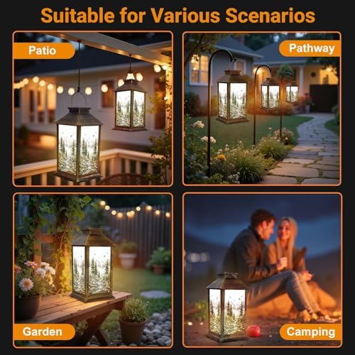 Solar Lantern Outdoor Waterproof Green Forest Woodland Nursery Room Pine Trees Mountains Fog Birds Garden Decor LED Solar Lights Hanging/Tabletop Lamp Gifts for Women Mom for Outside Yard Patio - Image 6
