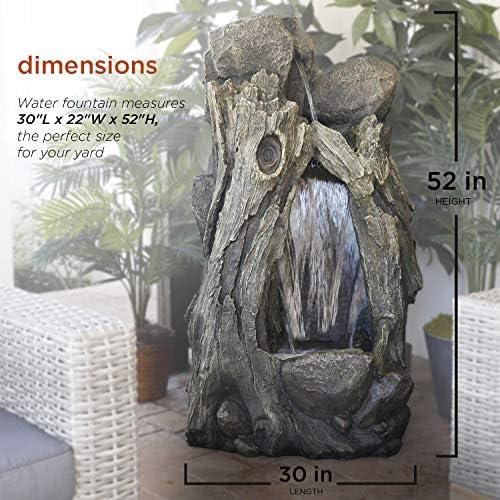 Alpine Corporation WIN270 52" Outdoor Rainforest Waterfall Tree Trunk Fountain with LED Lights, Cascading Water Feature for Garden, Patio, Backyard & Landscape Décor, Rustic, Brown - Image 4
