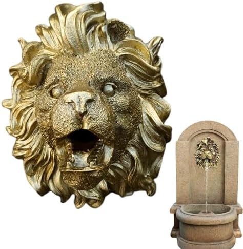 Fountain Lion Heads Nozzle Ornament | Lion Heads Fountain Nozzle,Lion Fountain Sprinkler Heads,Lion Wall Gold House,Outdoor Lion Heads Wall Spray Water Off Outdoor Statue by Shakven