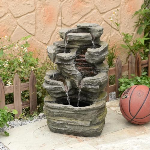 Solar Rock Waterfall Fountain Outdoor, Resin Cascading Garden Water Feature with Multi-Stream Flow for Patio Backyard Yard Décor, Solar Water Fountain - Image 4