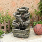 Solar Rock Waterfall Fountain Outdoor, Resin Cascading Garden Water Feature with Multi-Stream Flow for Patio Backyard Yard Décor, Solar Water Fountain - Image 4