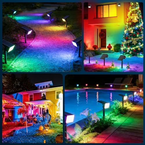 LANSOW Solar Spot Lights Outdoor Color Changing, 2 Pack/7 Modes Waterproof Solar Christmas Landscape Spotlights, LED Solar Powered Flood Lights for Yard Garden Pathway Outside Halloween, Auto ON/Off - Image 3