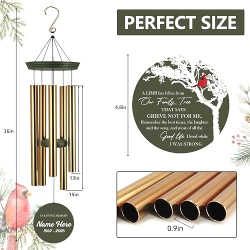 Memorial Wind Chimes, Personalized 30"/36" Cardinal Wind Chime Gifts - Image 2