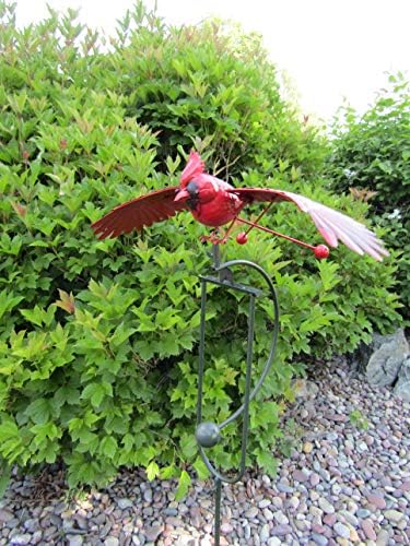 Whimsical Kinetic Energy Metal Red Cardinal Yard Stake Wind Spinner Whirly-Gig Windmill Garden Art Bird - Image 2