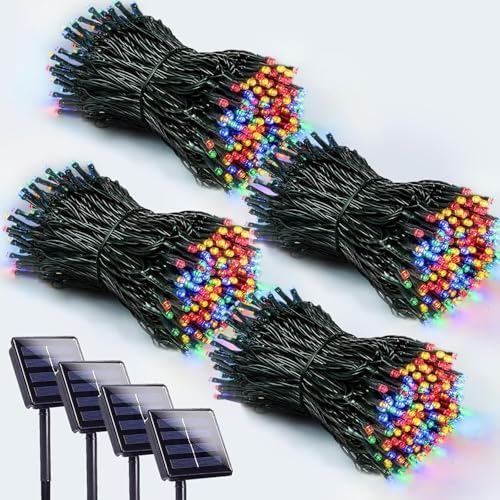 Solar Christmas Lights Outdoor 4 Pack 200 LED 132FT String Light Multicolor by EEW