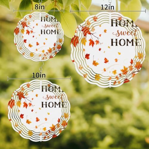 10 Inch Fall Maple Leaf Wind Spinner for Yard and Garden, Home Sweet Home Autumn Botanical Hanging Ornaments Outdoor 3D Kinetic Wind Sculpture Spinners Indoor Outdoor Patio Décor Ornaments Gift - Image 3