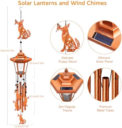 Dog Solar Wind Chimes for Outside, Birthday Gifts for Mom Women Grandma Mother's Day Memorial, 34-Inch Windchimes with Wind Spinner, Outdoor Hanging Solar Lights Waterproof Garden Decor Patio Yard - Image 2