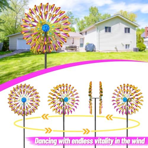 Wind Spinner Kinetic Wind Sculpture, 23.4" W x 79.3" H Large Metal Outdoor Windmill with 5‑Prong Stable Base, 360° Rotatable 2‑Blade Wind Catcher Yard Art Decor for Patio Lawn Garden Backyard - Image 4