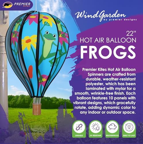 Hot Air Balloon Hanging Garden Spinner 22" - Vibrant Frog Design, Weather-Resistant Outdoor Decor, Durable & Lightweight for Patios, Yards, and Gardens - Eye-Catching Wind Spinner - Image 2