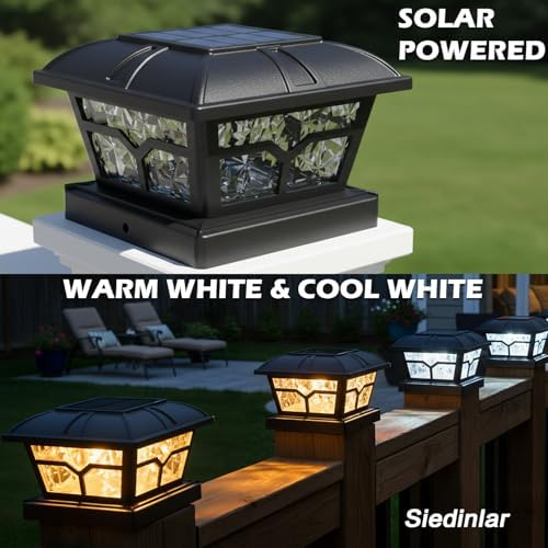 SIEDiNLAR Solar Post Cap Lights Outdoor 2 Modes, 4 Pack, Black, Warm/White - Image 2