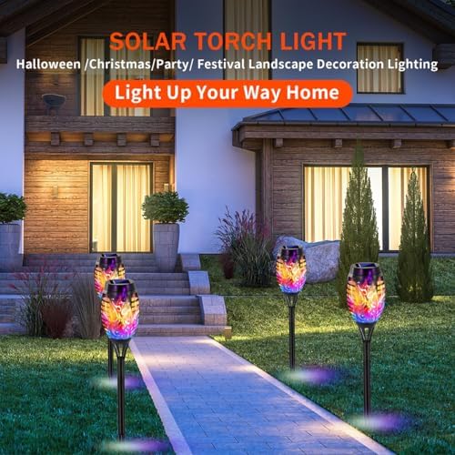 Solar Lights Outdoor, Solar Torch Lights with Flickering Flame,Waterproof Outdoor Garden Lights for Outside Patio Pathway Yard Decorations(6/8/1-/12/16/18/24, Multicolor) (16) - Image 6
