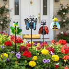 4 Pack Metal Wind Spinners Garden Stake Butterfly Frog Bee Kinetic Art - Image 2