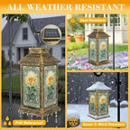 Stained Glass Style Solar Lantern Outdoor Garden Hanging Lantern Sunflower Glass Art Soft Intricate Mosaic Patterns Waterproof Solar Powered Lighting Outside Table Lamp for Patio Deck Yard Camping - Image 3