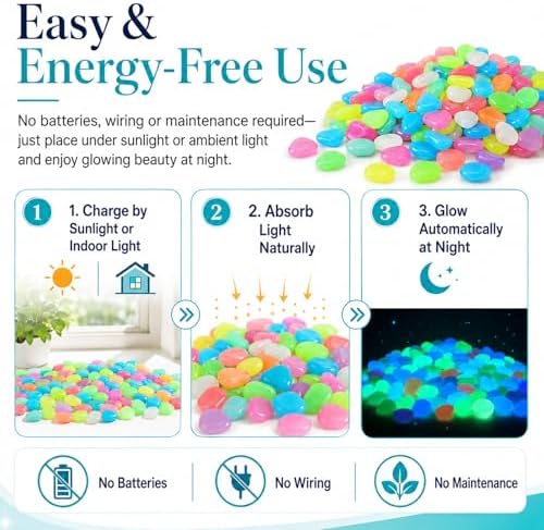 Colorful Luminous Night Guide Pebbles Glow in the Dark in the Garden Stones Glowing Rocks for Outdoor Landscaping Walkway Patio Fish Tank & Aquarium Decor - Image 4