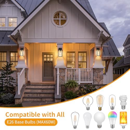 2 Pack 13‘’ Motion Sensor Outdoor Wall Light Fixture, Large Front Porch Lights for House, Exterior Wall Sconce, Black Waterproof Lantern Lamp,Outside Coach Light for Garage Entryway Yard - Image 4