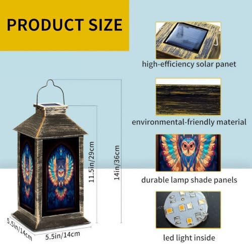 Solar Lantern Retro Stained Glass Owl Outdoor Waterproof Garden Hanging Lantern Solar Powered Lighting Outside Solar Light for Patio Yard Camping, Gifts for Women Mom - Image 2