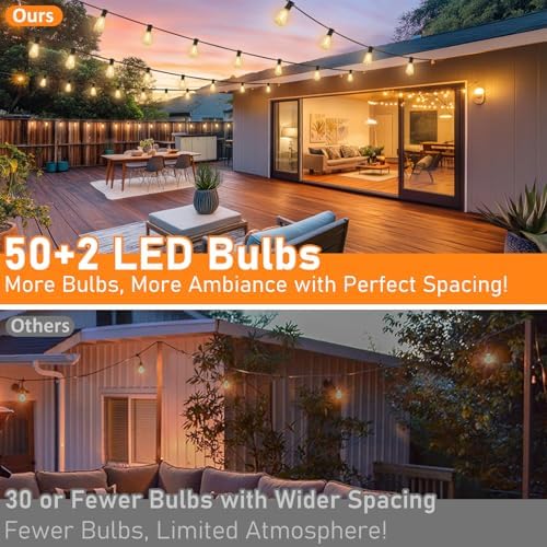 100FT Solar String Lights Outdoor Waterproof with 52 LED Edison Bulbs - Image 2