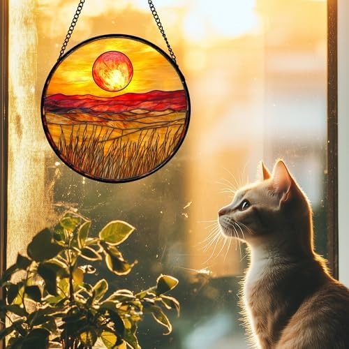 DASTOLL Stained Glass Window Hanging 4 Pcs Set Desert Sunset Theme Landscape Large 15" - Suncatcher Door Garden Sun Catcher Decor Birthday Christmas for Mom Woman Nana Men - Image 4