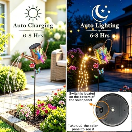Fairy Solar Watering Can Light,Garden Decor Gifts for Mom Grandma Large - Image 5